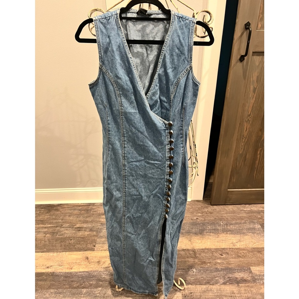 Vintage SWITCH USA Button Down Denim 90s Dress with tie up back